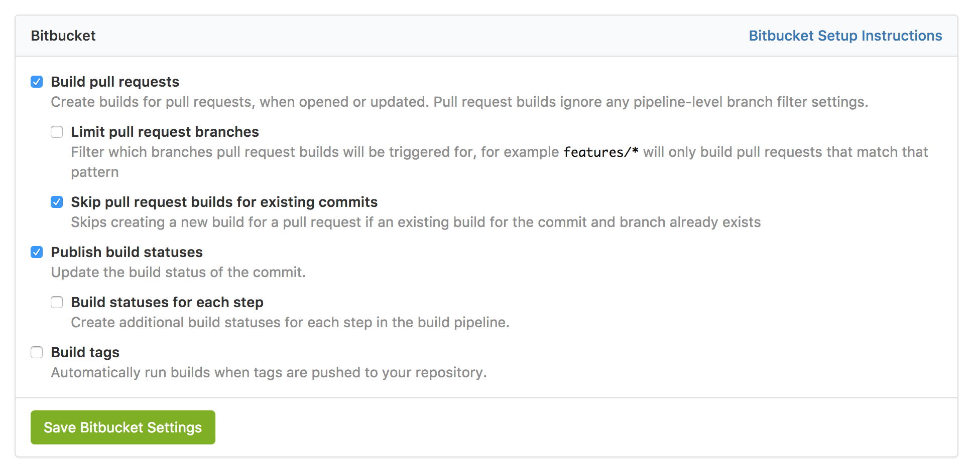 Screenshot of the Buildkite Bitbucket settings