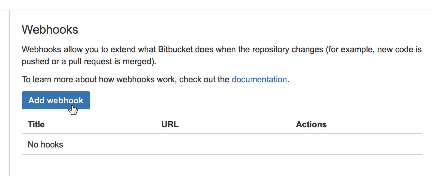 Screenshot of a BitBucket webhook settings