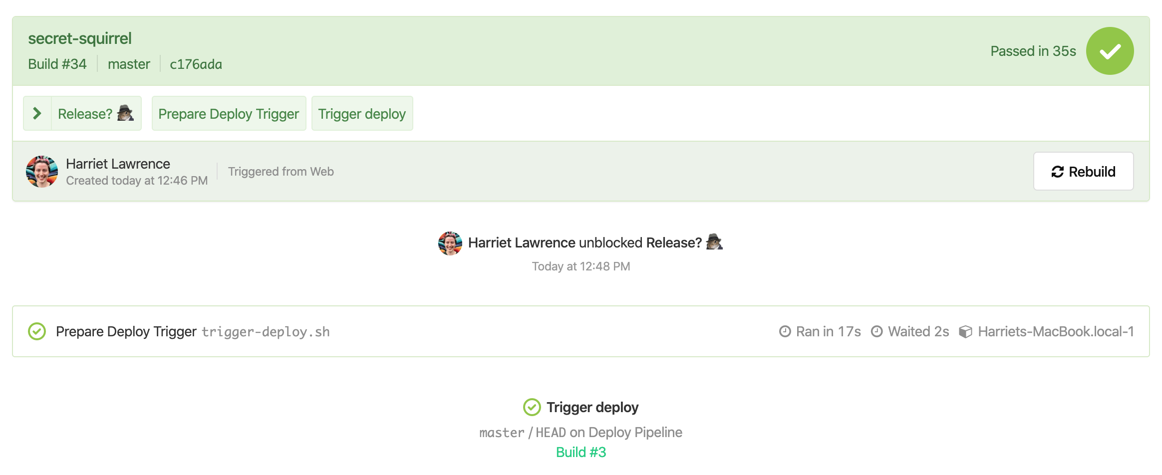 Screenshot of pipeline showing the uploaded trigger step