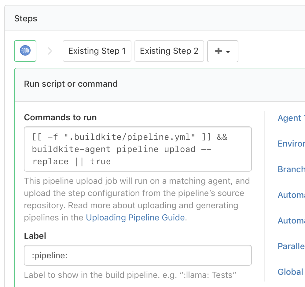 Screenshot of the above described pipeline upload command, before some existing steps