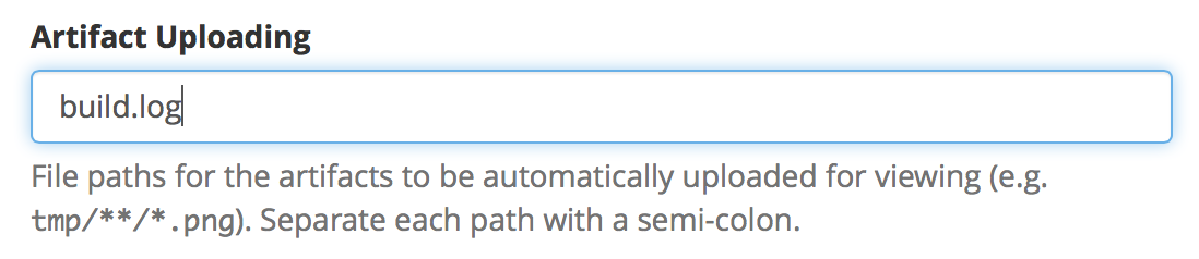 Screenshot of Artifact Uploading settings