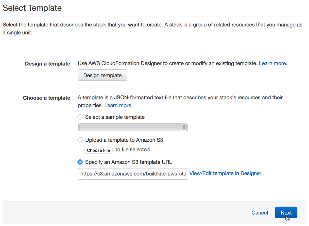 AWS Select Template Screen